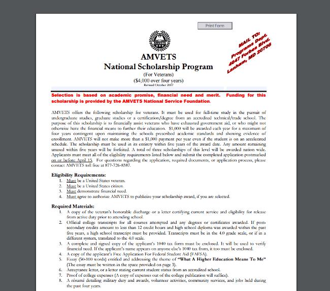 AMVETS National Scholarship Program